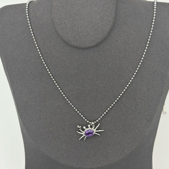 Adorable Silver 925 and Amethyst Crab Pendant Necklace on Stainless Steel Chain - Picture 3 of 13